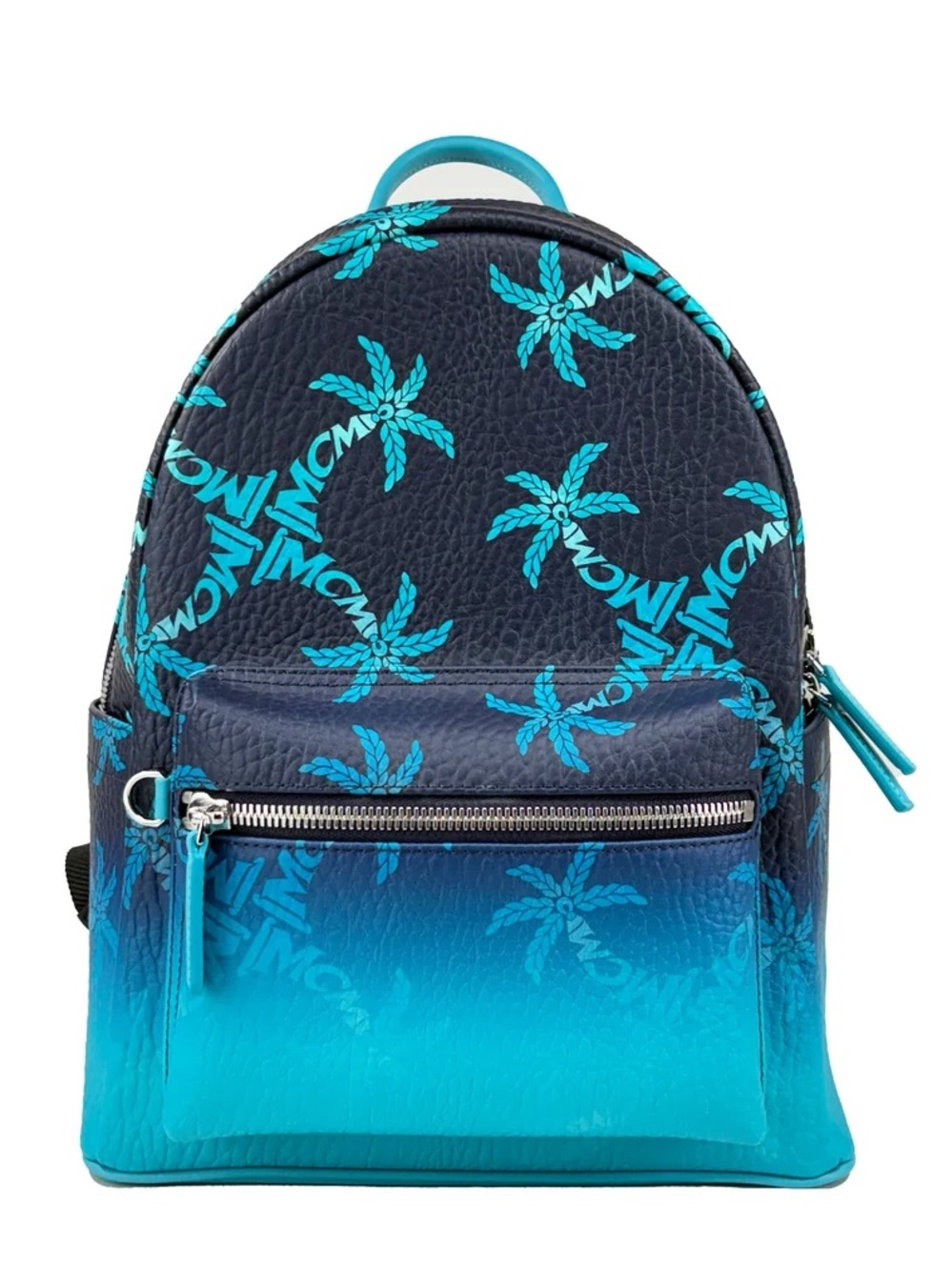 MCM Stark Gradation Palm Canvas Backpack Navy Turquoise NWT